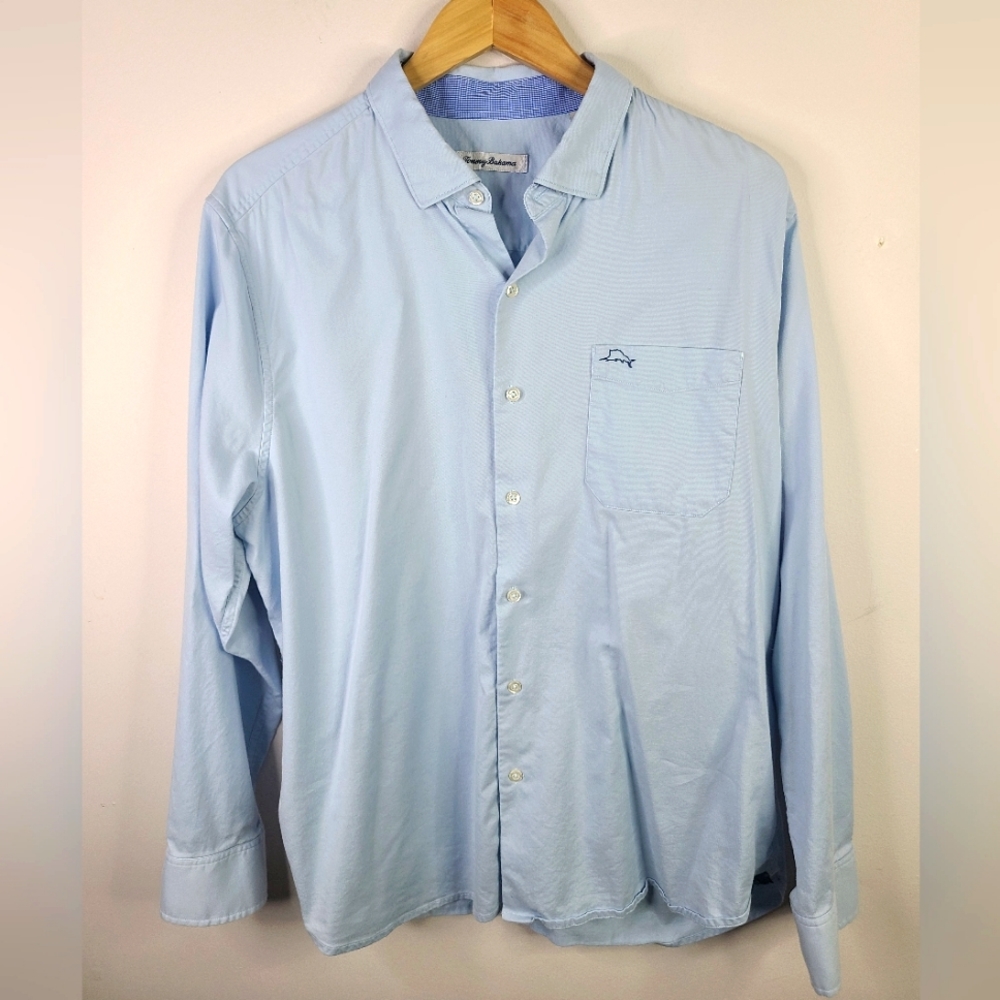 Tommy Bahama - Long Sleeve Button Down Silk Blend - SIZE L - Light Blue Vacation